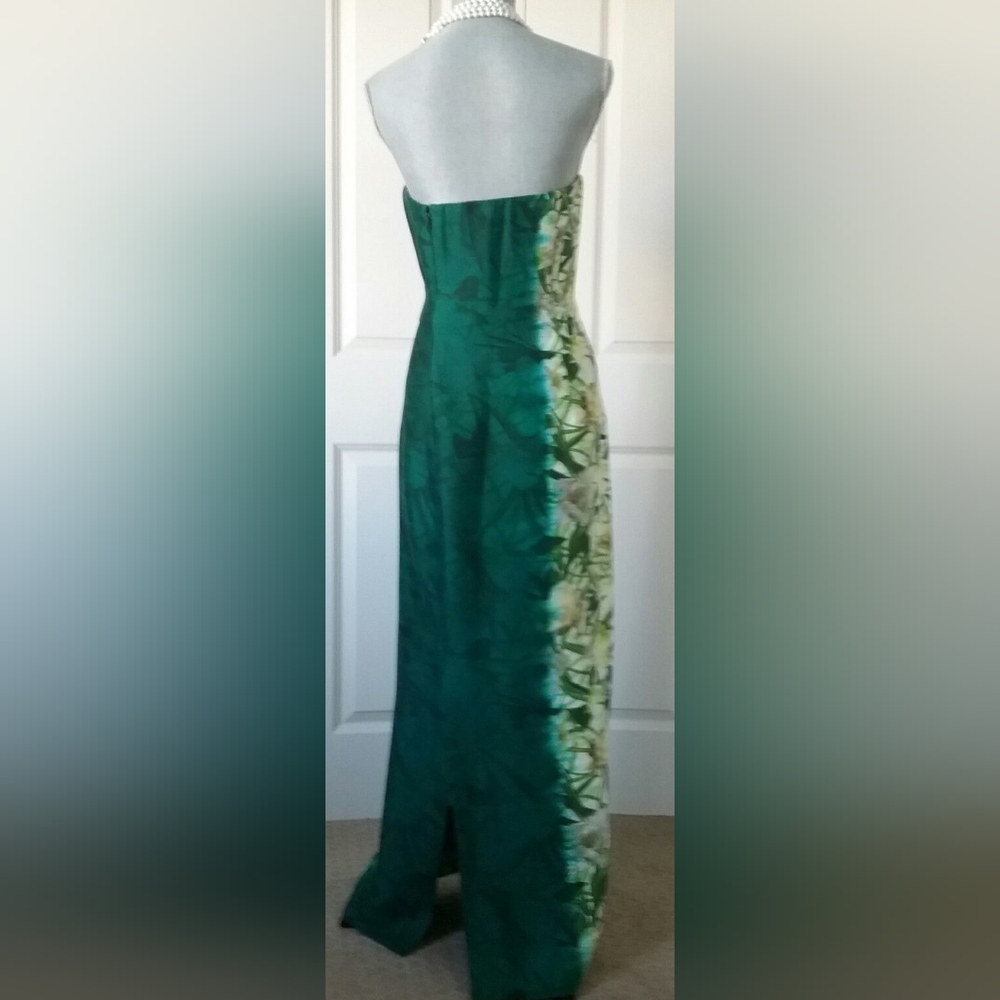 ○$4,800 OSCAR DE LA RENTA GREEN FLORAL SILK GOWN US 10 L - Picture 9 of 16
